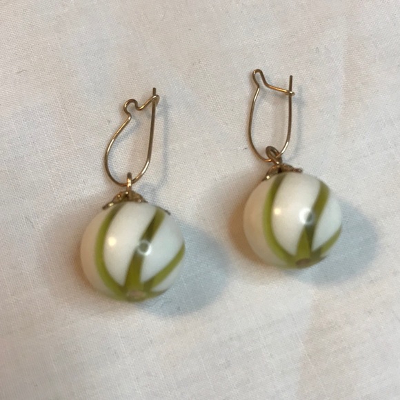 Lovely Cream and Sage Swirl Ball Earrings - Picture 2 of 5